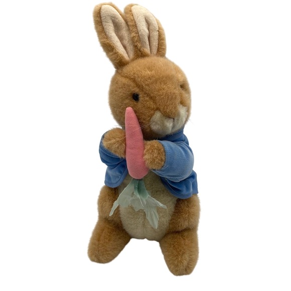 Eden Peter Rabbit 13" Plush Stuffed Animal Toy Blue Jacket Carrot Beanbag - Picture 1 of 9